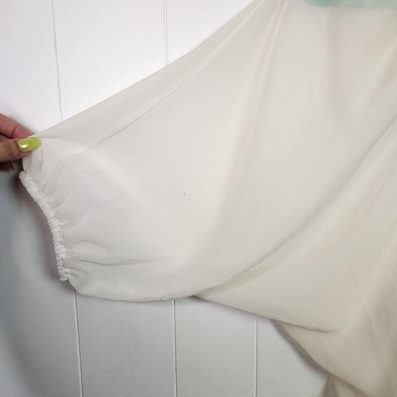 Rock 47 Wrangler White Sheer Beaded V Neck Blouse Top Shirt Western Boho Cowgirl - Picture 6 of 7